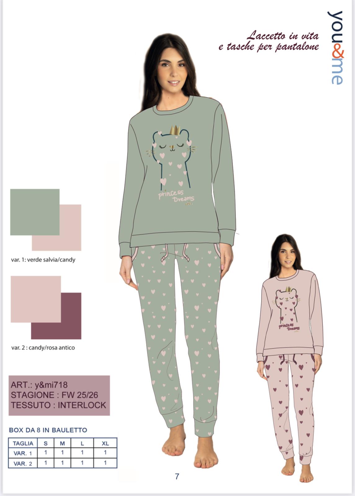 PIGIAMA DONNA SERAFINO INTERLOCK YMI718 Y&M 21 PIGIAMA DONNA SERAFINO INTERLOCK YMI718 Y&M