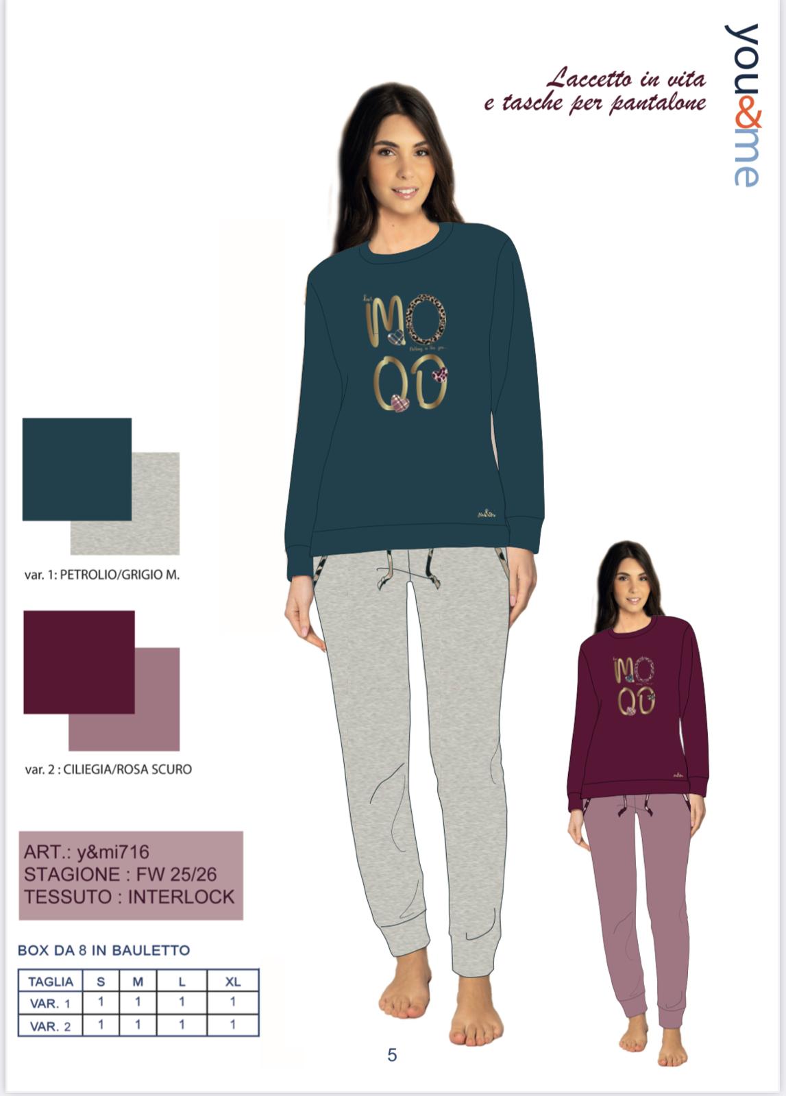 PIGIAMA DONNA SERAFINO INTERLOCK YMI716 Y&M 22 PIGIAMA DONNA SERAFINO INTERLOCK YMI716 Y&M