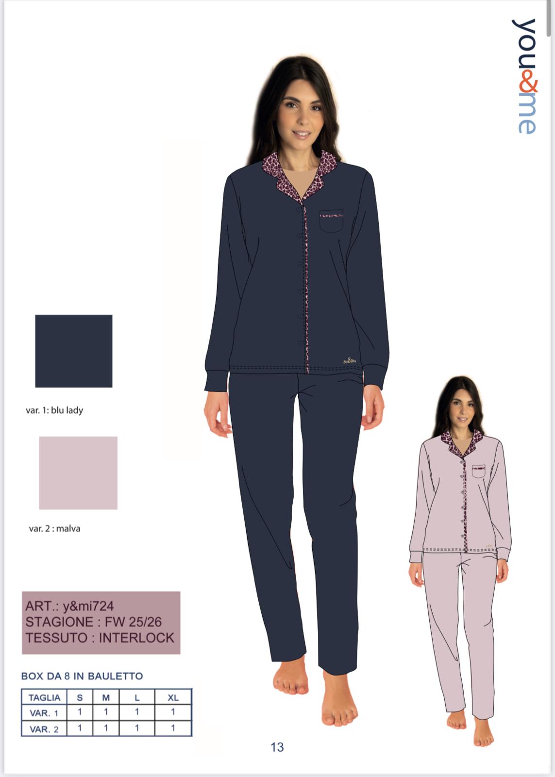 PIGIAMA DONNA SERAFINO INTERLOCK YMI724 Y&M 2 PIGIAMA DONNA SERAFINO INTERLOCK YMI724 Y&M