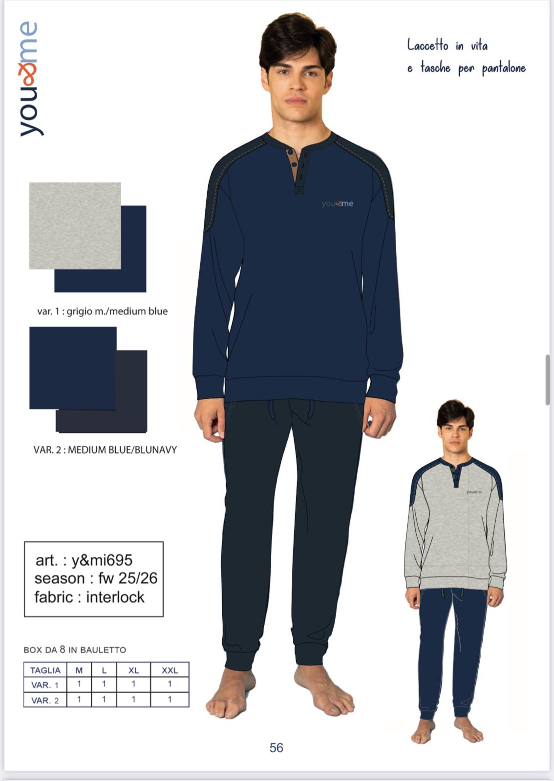 PIGIAMA UOMO SERAFINO INTERLOCK YMI695 Y&M 10 PIGIAMA UOMO SERAFINO INTERLOCK YMI695 Y&M